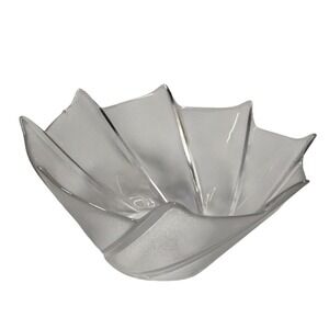 Vintage Frosted Glass Swirl Petal Bowl Mid Century Modern Art Glass